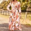 Connecteri  Women's 2024 Fall Boho Maxi Dress Casual Long Sleeve V Neck Printed Beach Long Flowy Dresses