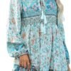 Connecteri  Womens Long Sleeve Floral Casual Print Cotton Mini Tunic Dress