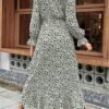 Connecteri  Women Long Sleeve Wrap Maxi Dress V Neck Boho Floral High Waist Flowy Ruffle 2024 Spring Summer Dresses with Belt
