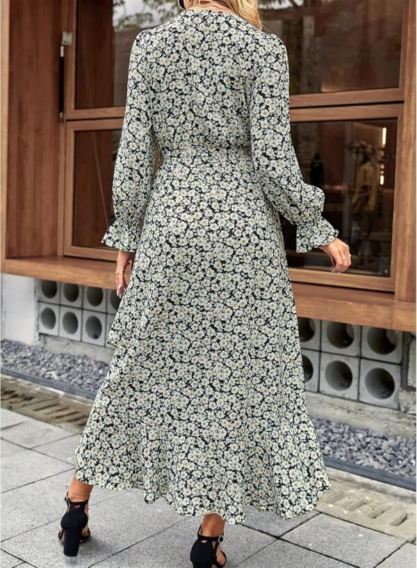 Connecteri  Women Long Sleeve Wrap Maxi Dress V Neck Boho Floral High Waist Flowy Ruffle 2024 Spring Summer Dresses with Belt