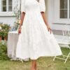 Connecteri  Women's 2024 Summer Puff Sleeve Smocked Floral Dress Crewneck Lace Flowy Tiered Midi Dresses