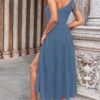 Connecteri  Women's Summer One Shoulder Sleeveless Knot Smocked Midi Dress Split Tiered Flowy Dresses
