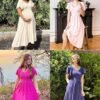 Connecteri  Women's Summer Casual V Neck Ruffle Sleeve Smocked High Waist Midi Dress with Pockets
